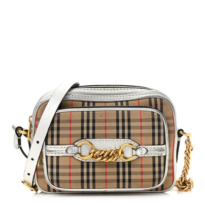 Burberry Smooth Calfskin 1983 Knight Check Link Camera Bag Silver 1 of 13