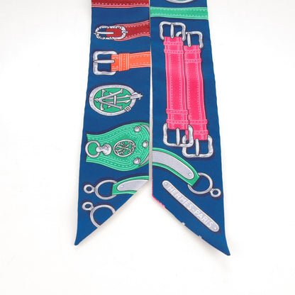 Hermes Silk Harnais Des Presidents Twilly Bleu Vert Orange 5 of 6