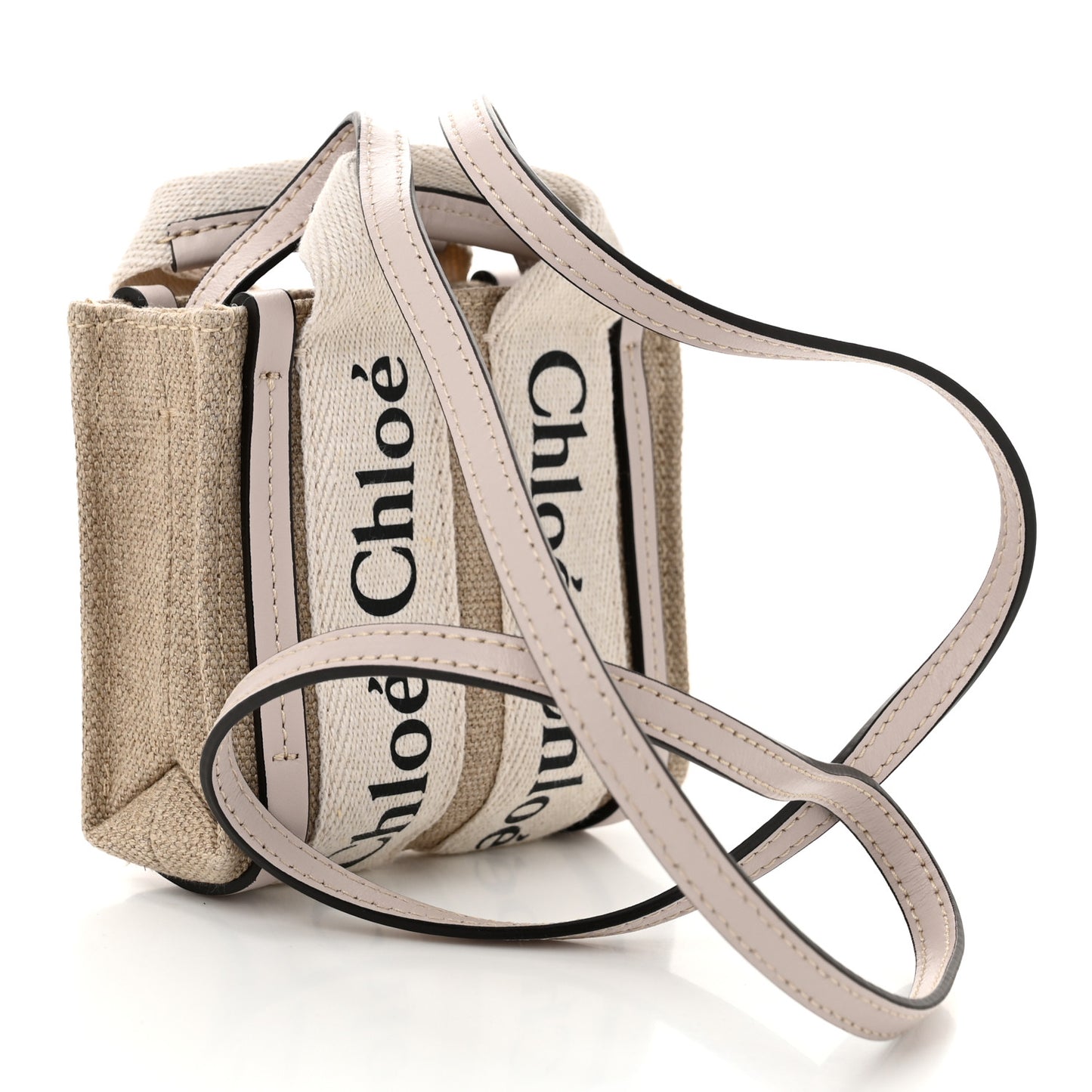 Cotton Calfskin Nano Woody Ribbon Tote White Pink