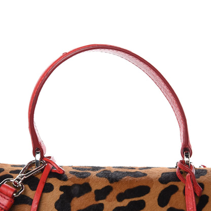 Prada Tessuto Cavallino Ostrich Leopard Print Tote Black Miele Rosso 10 of 10
