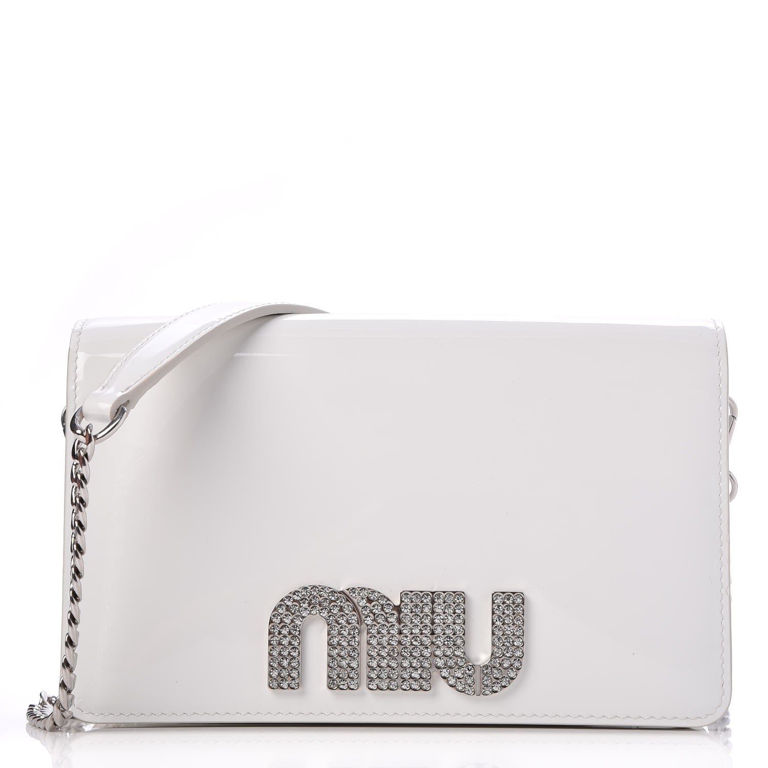 Miu Miu Patent Crystal Logo Mini Crossbody White 1 of 8