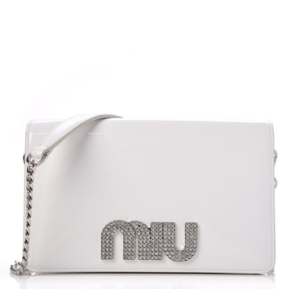 Miu Miu Patent Crystal Logo Mini Crossbody White 1 of 8