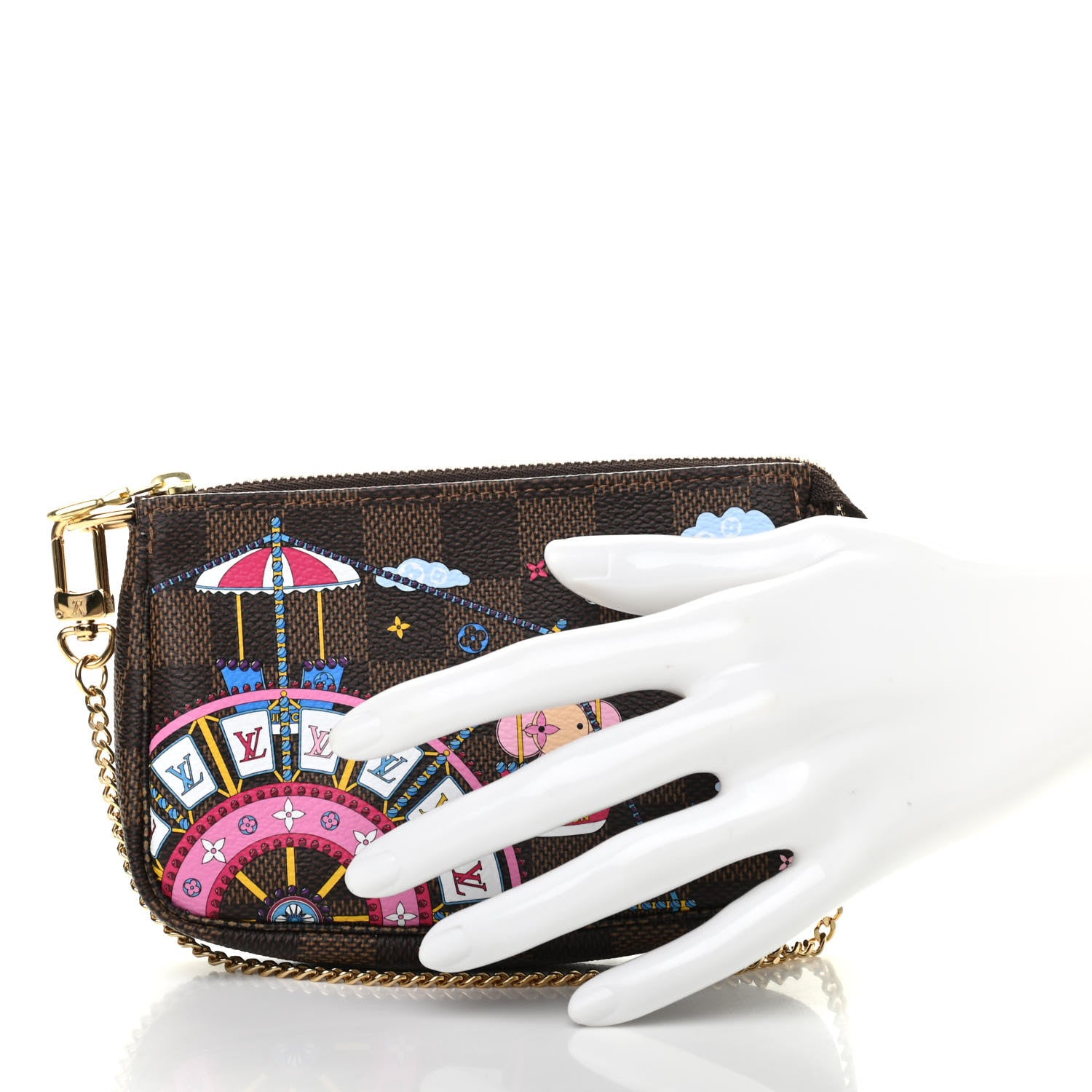 Louis Vuitton Damier Ebene 2020 Christmas Animation Big Wheel Mini Pochette Accessories Rose Ballerine 2 of 7