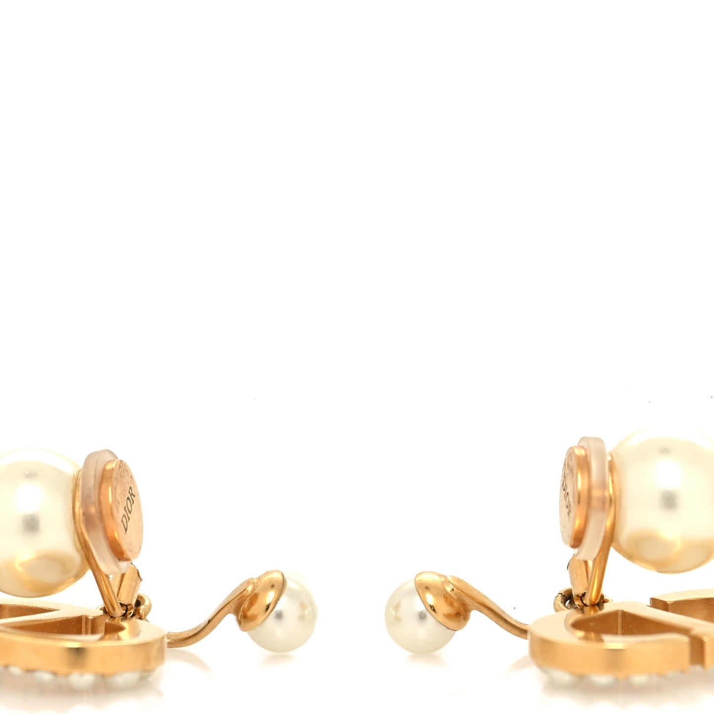 Pearl Crystal Tribal CD Clip On Drop Earrings Gold