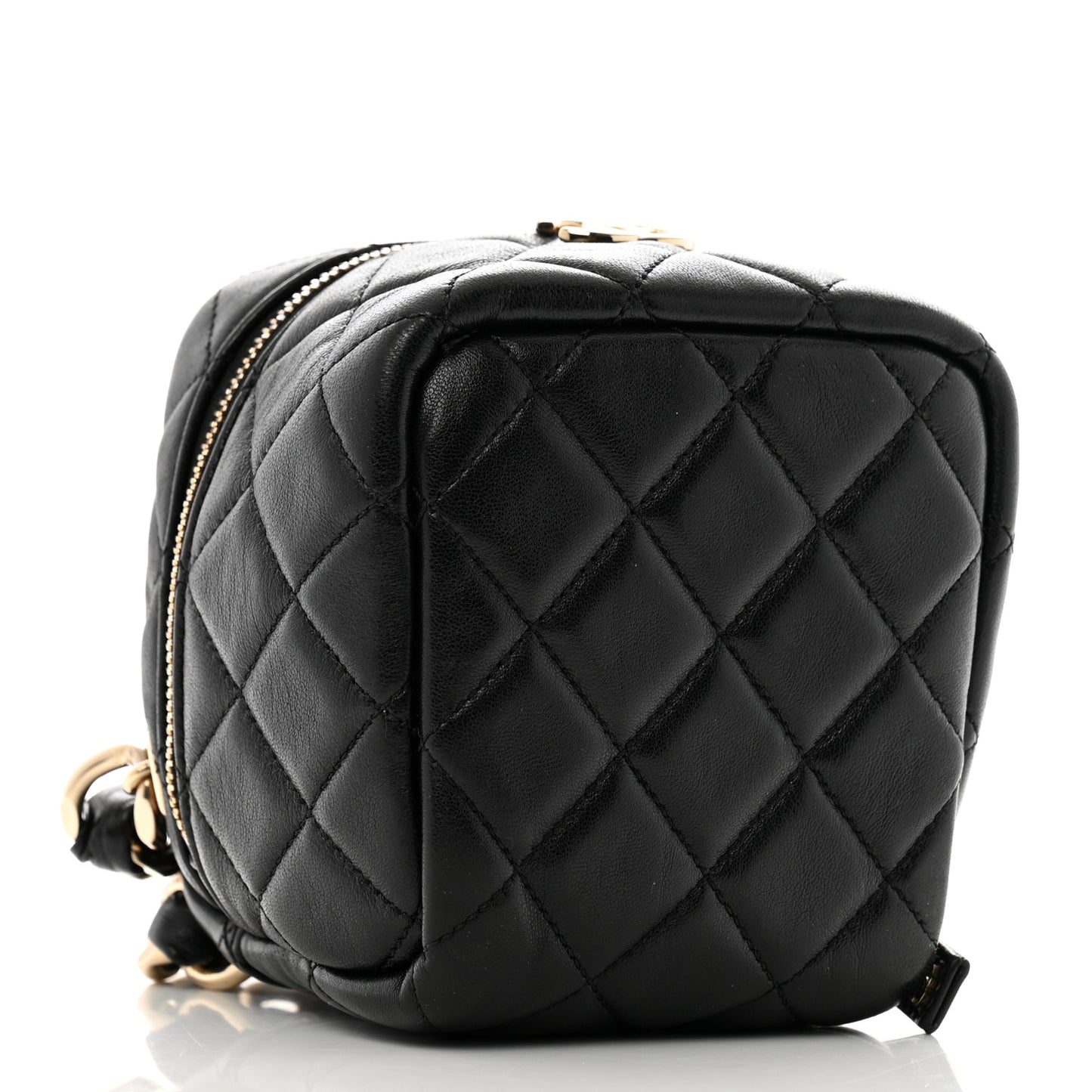 Lambskin Quilted Cube Chain Wristlet Case Black