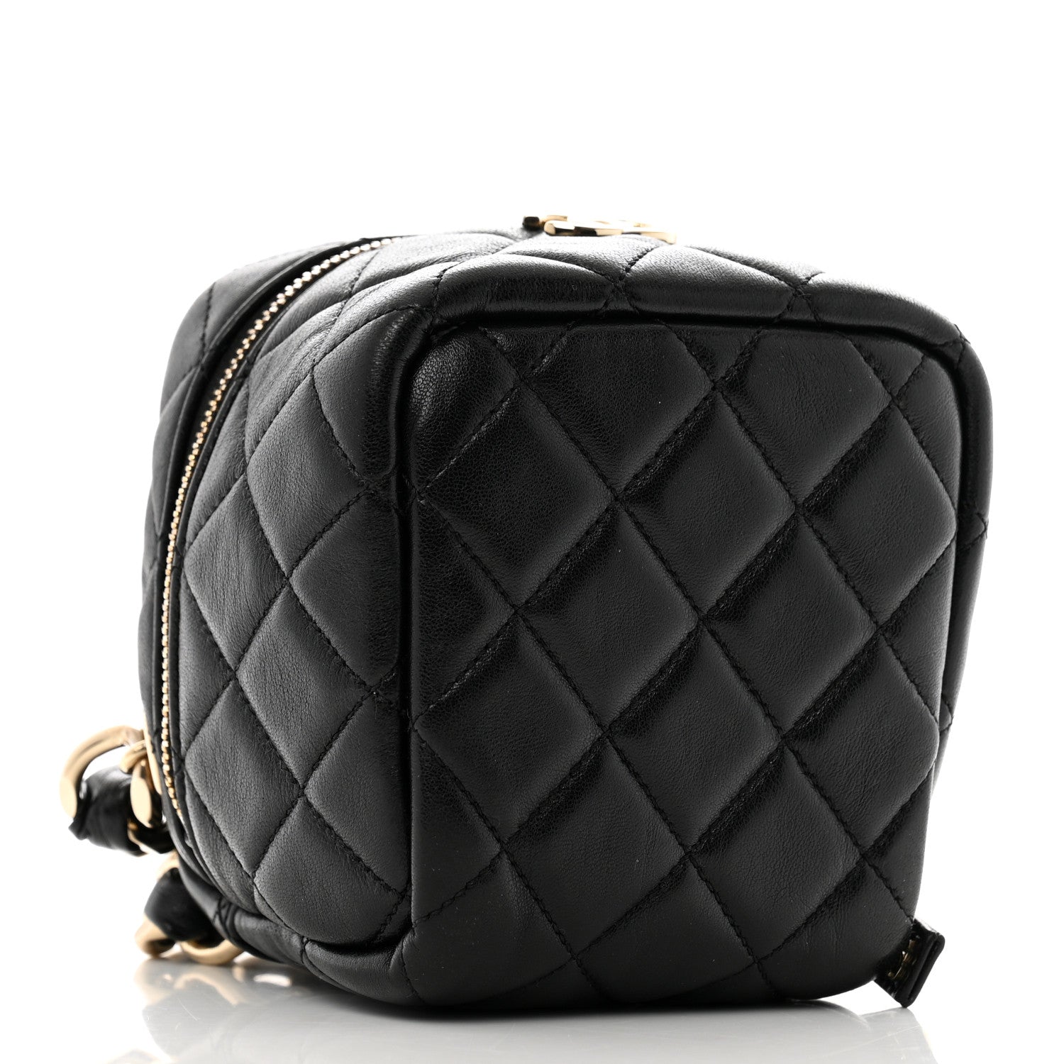 Chanel Lambskin Quilted Cube Chain Wristlet Case Black 4 of 12