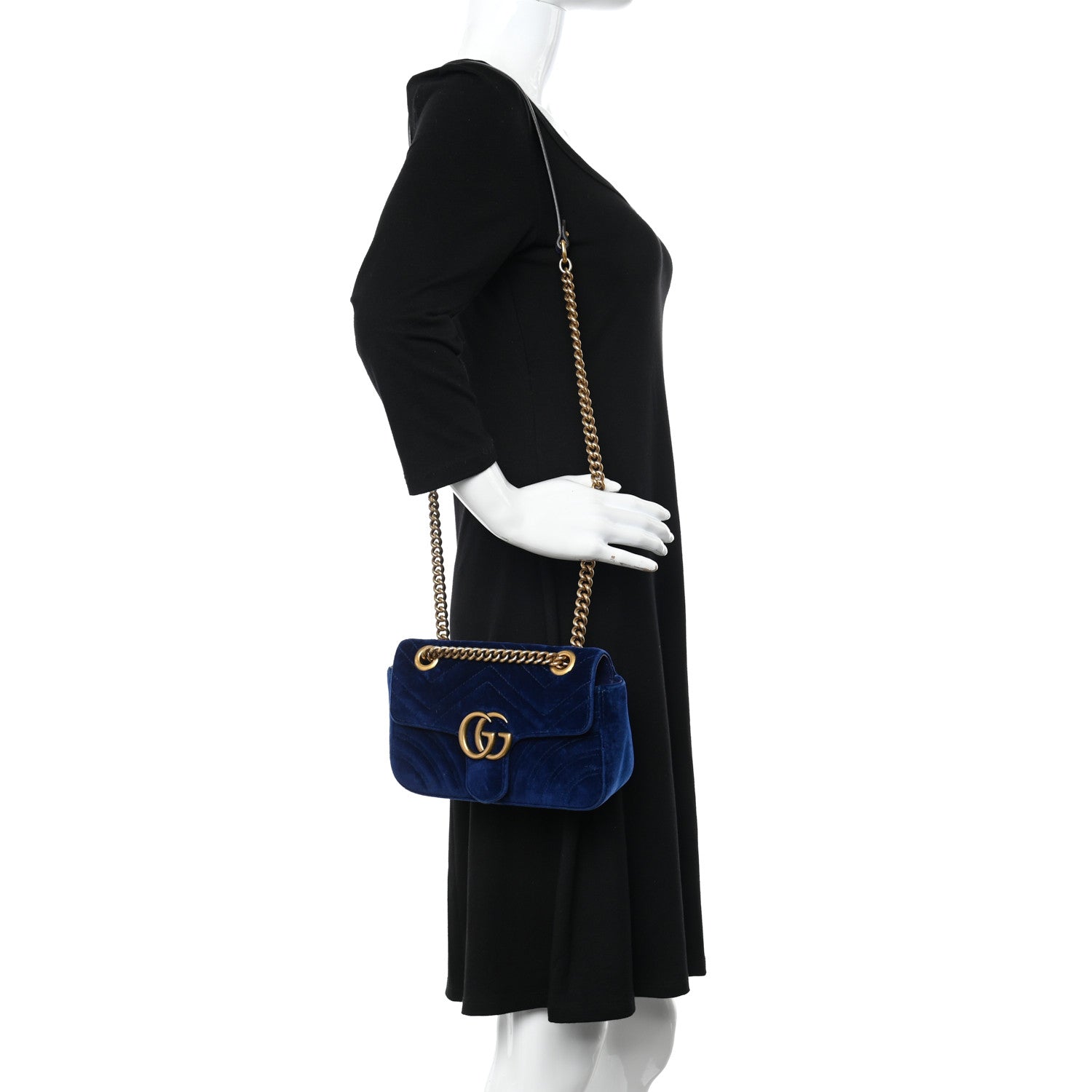 Gucci Velvet Matelasse Mini GG Marmont Shoulder Bag Cobalt Blue 2 of 14