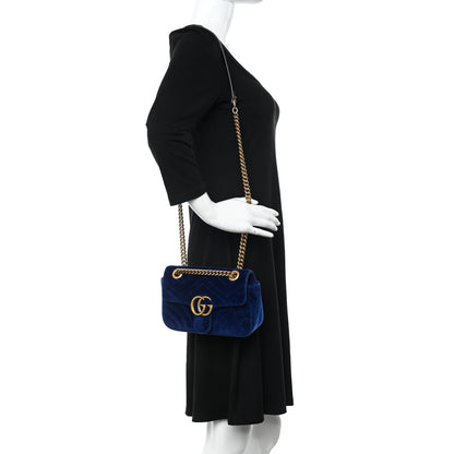 Gucci Velvet Matelasse Mini GG Marmont Shoulder Bag Cobalt Blue 2 of 14