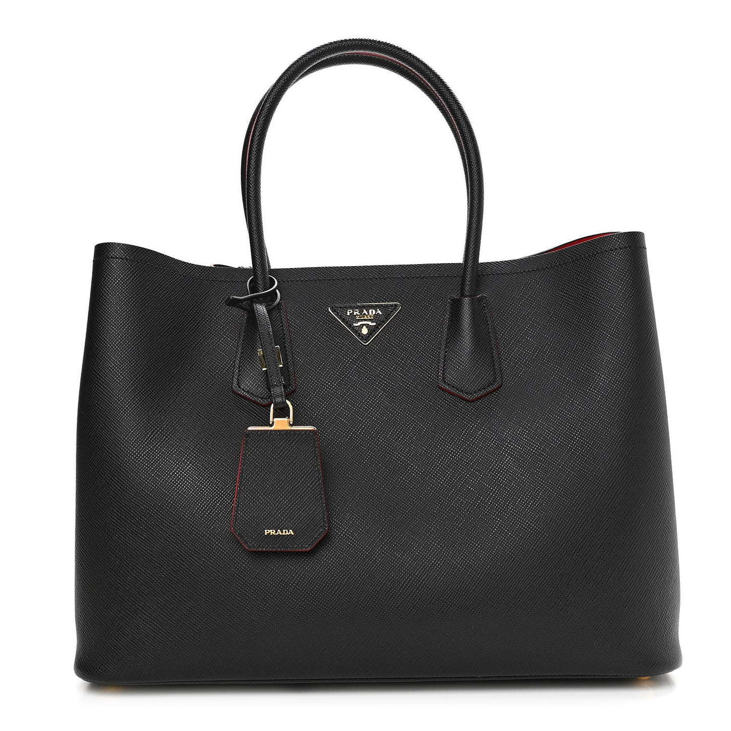 Saffiano Cuir Large Double Bag Black Fuoco