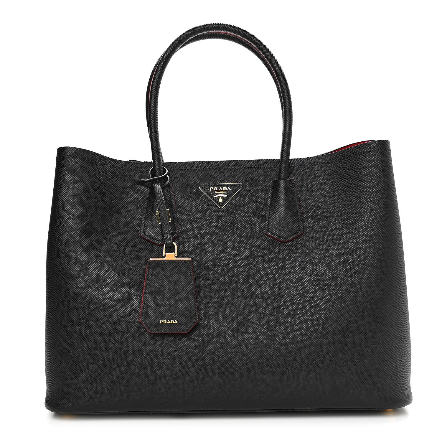 Prada Saffiano Cuir Large Double Bag Black Fuoco 1 of 10