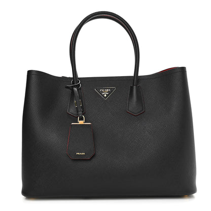 Prada Saffiano Cuir Large Double Bag Black Fuoco 1 of 10