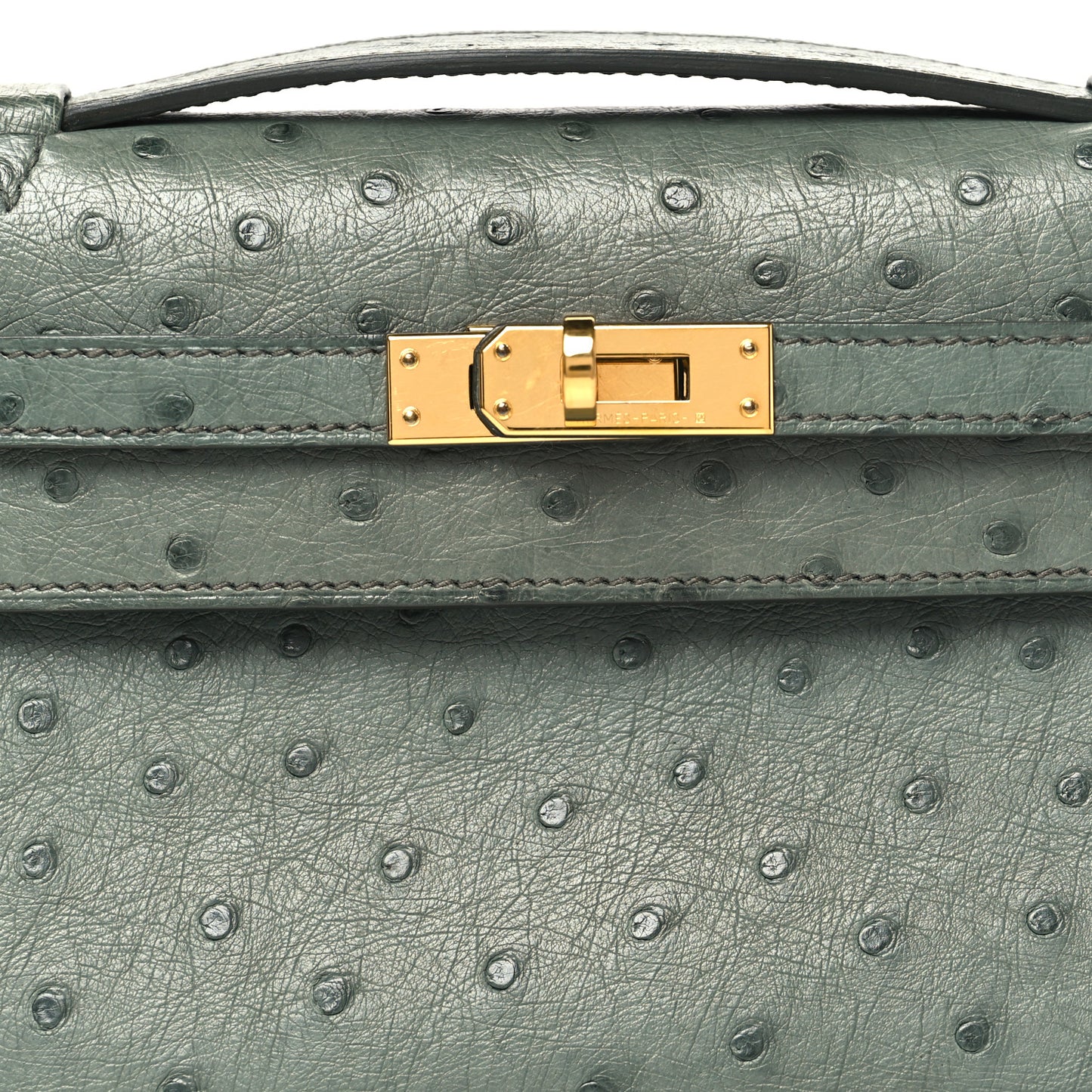 Ostrich Kelly Pochette Vert Amande