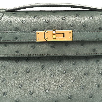 Hermes Ostrich Kelly Pochette Vert Amande 9 of 11