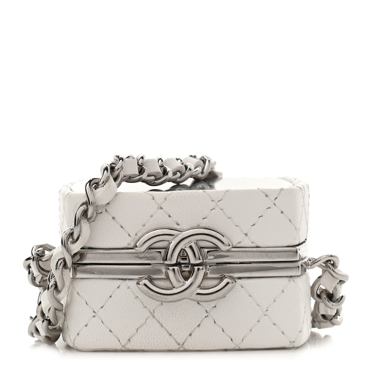 Chanel Patent Goatskin Quilted Clutch With Chain White 1 of 9