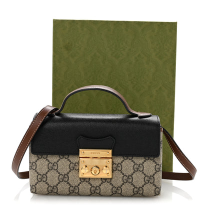 Gucci GG Supreme Monogram Calfskin Mini Padlock Top Handle Shoulder Bag Beige Black Cuir 15 of 15