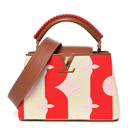 Louis Vuitton Canvas Calfskin Embroidered Braided Monogram Capucines BB Red 1 of 9