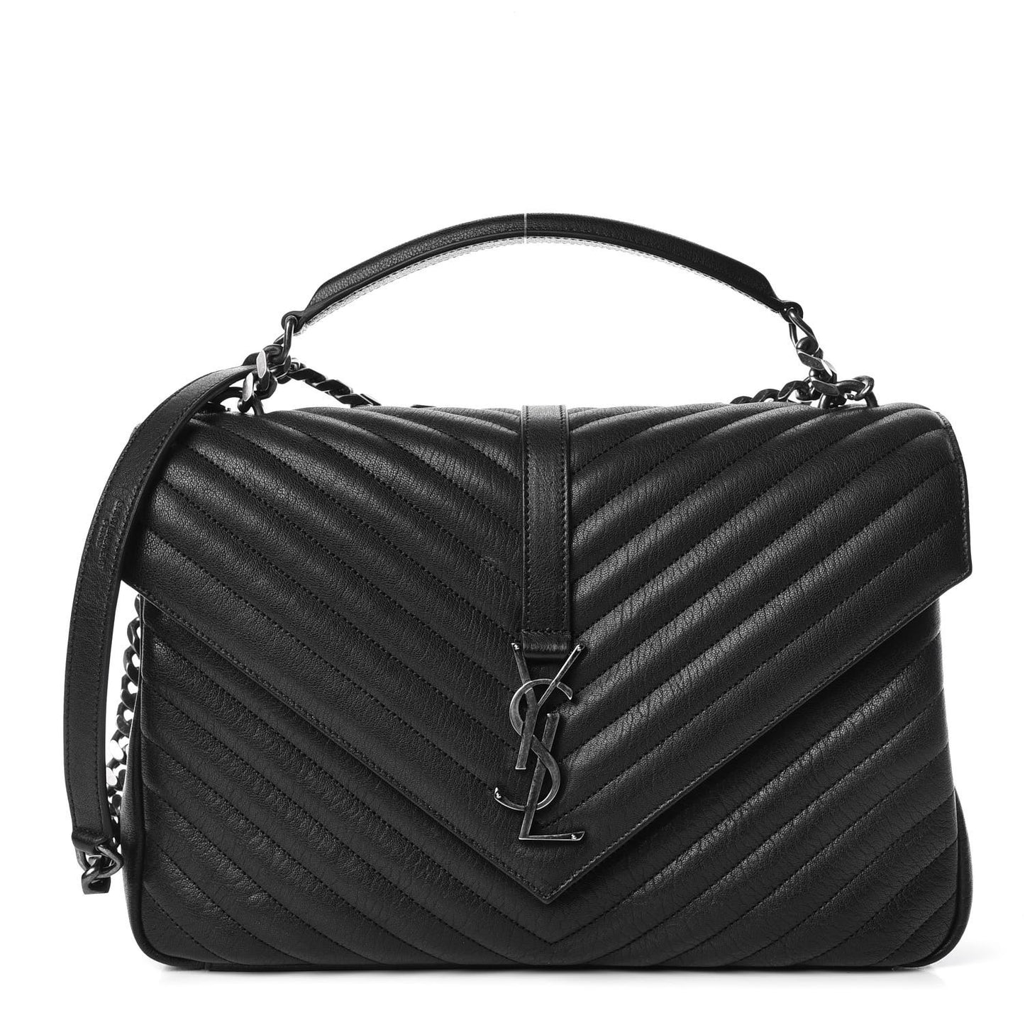 Sheepskin Matelasse Chevron Monogram Large College Satchel Black