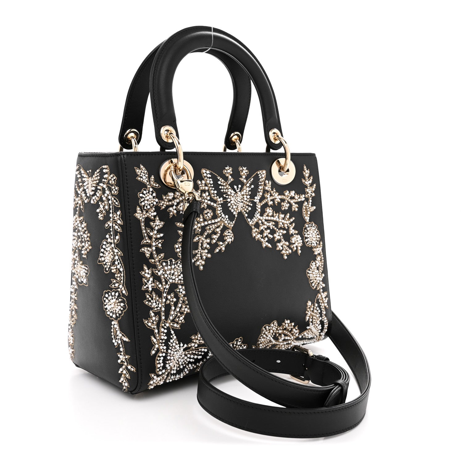 Christian Dior Calfskin Beaded Embroidered Ramage Butterfly Medium Lady Dior Black White Black White 3 of 10