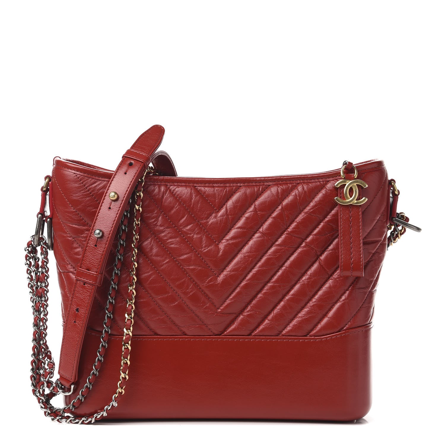 Chanel Aged Calfskin Chevron Quilted Medium Gabrielle Hobo Red 1 of 10