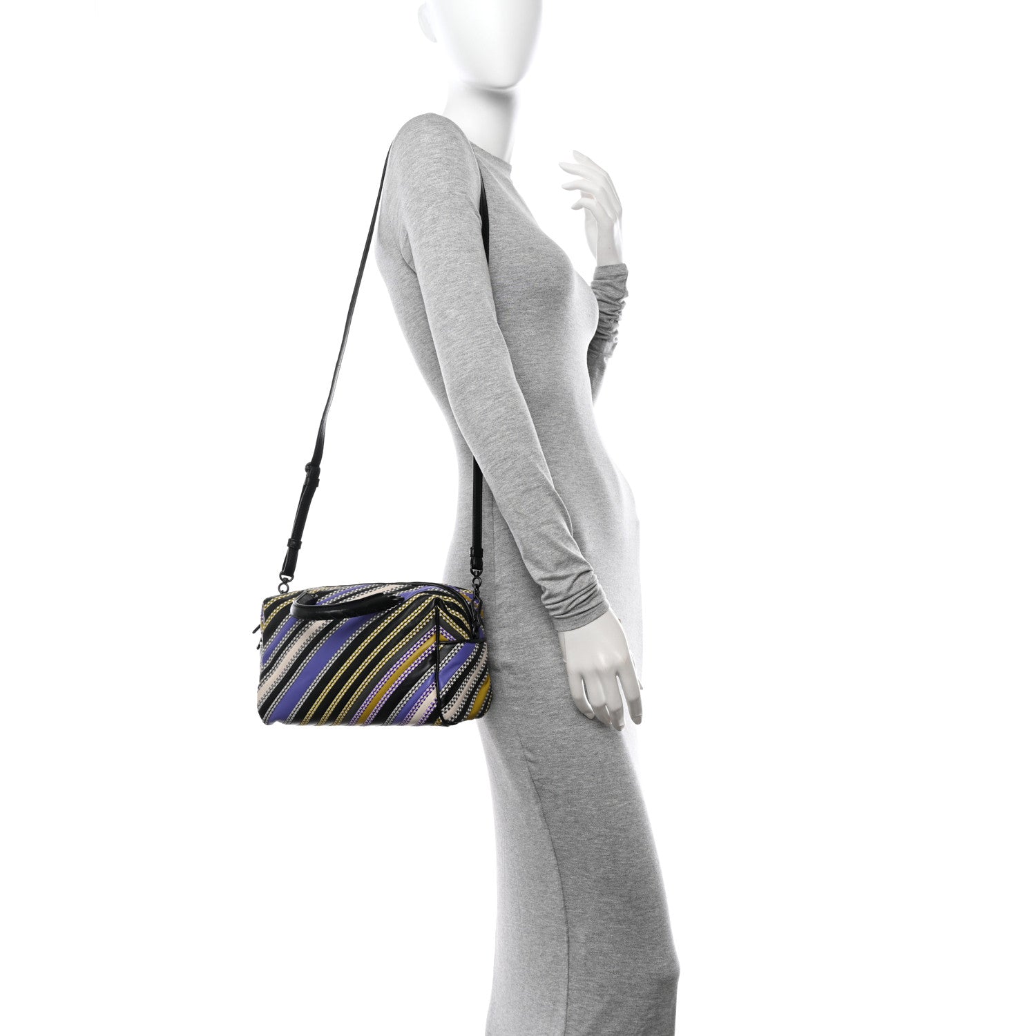 Bottega Veneta Nappa Diagonal Stripe Boston Lavender Black Multi 2 of 10