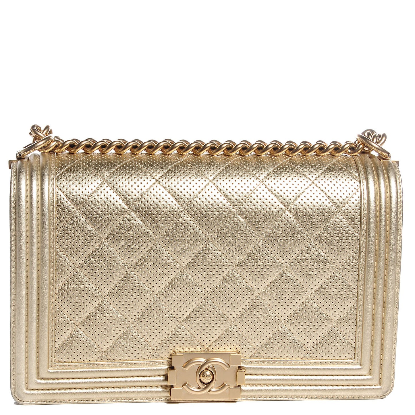 Lambskin Perforated New Medium Boy Flap Light Gold