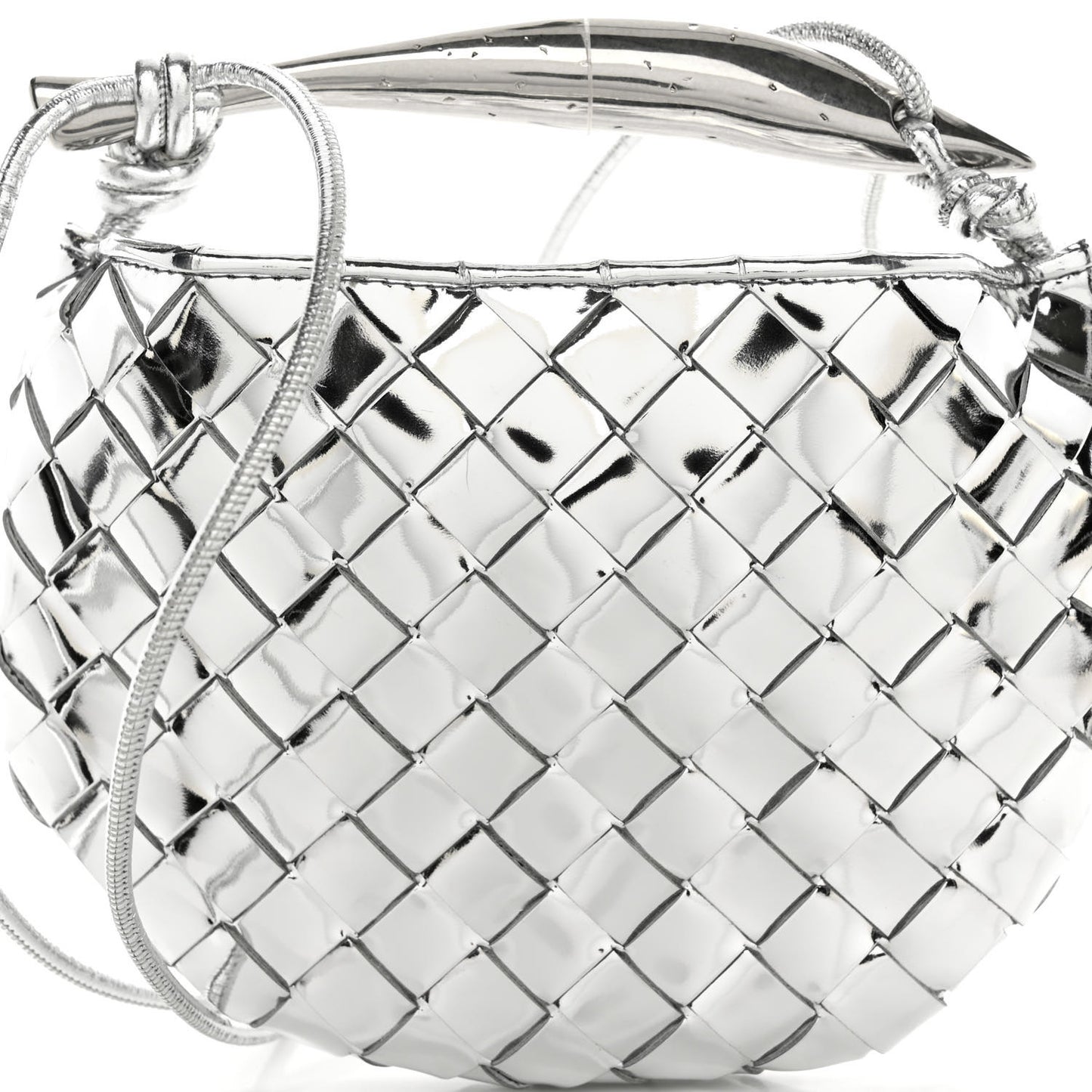 Mirror Laminated Nappa Intrecciato Mini Sardine Bag Silver