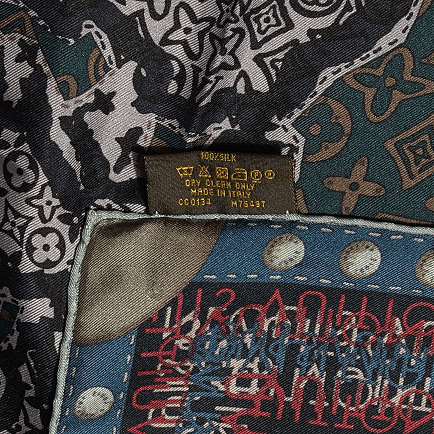 Silk Monogram Map Square Scarf Petrole Blue