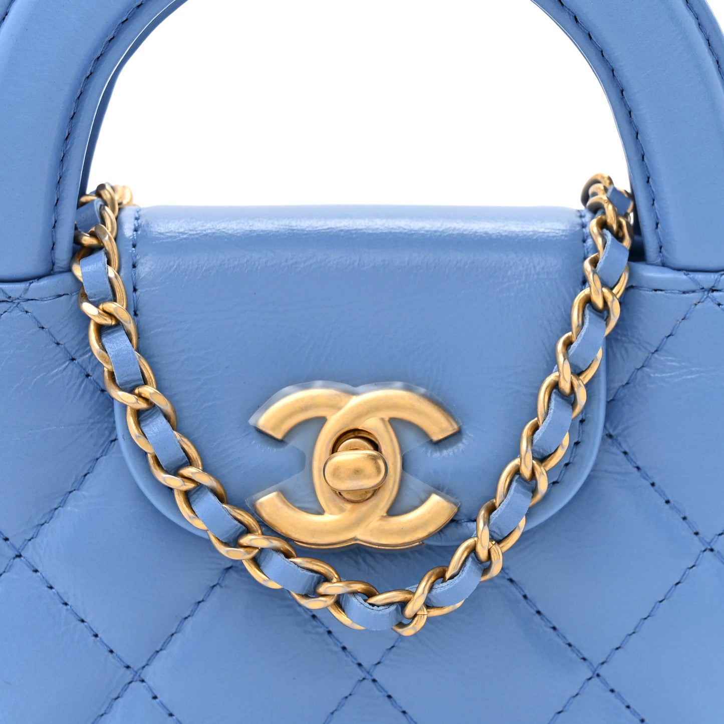Shiny Aged Calfskin Quilted Mini Nano Kelly Shopper Blue