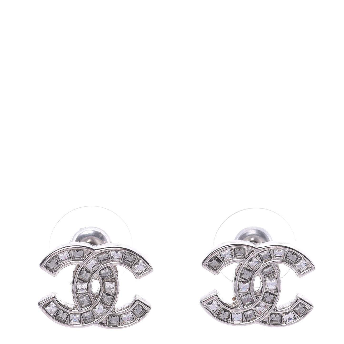 Baguette Crystal CC Earrings Silver