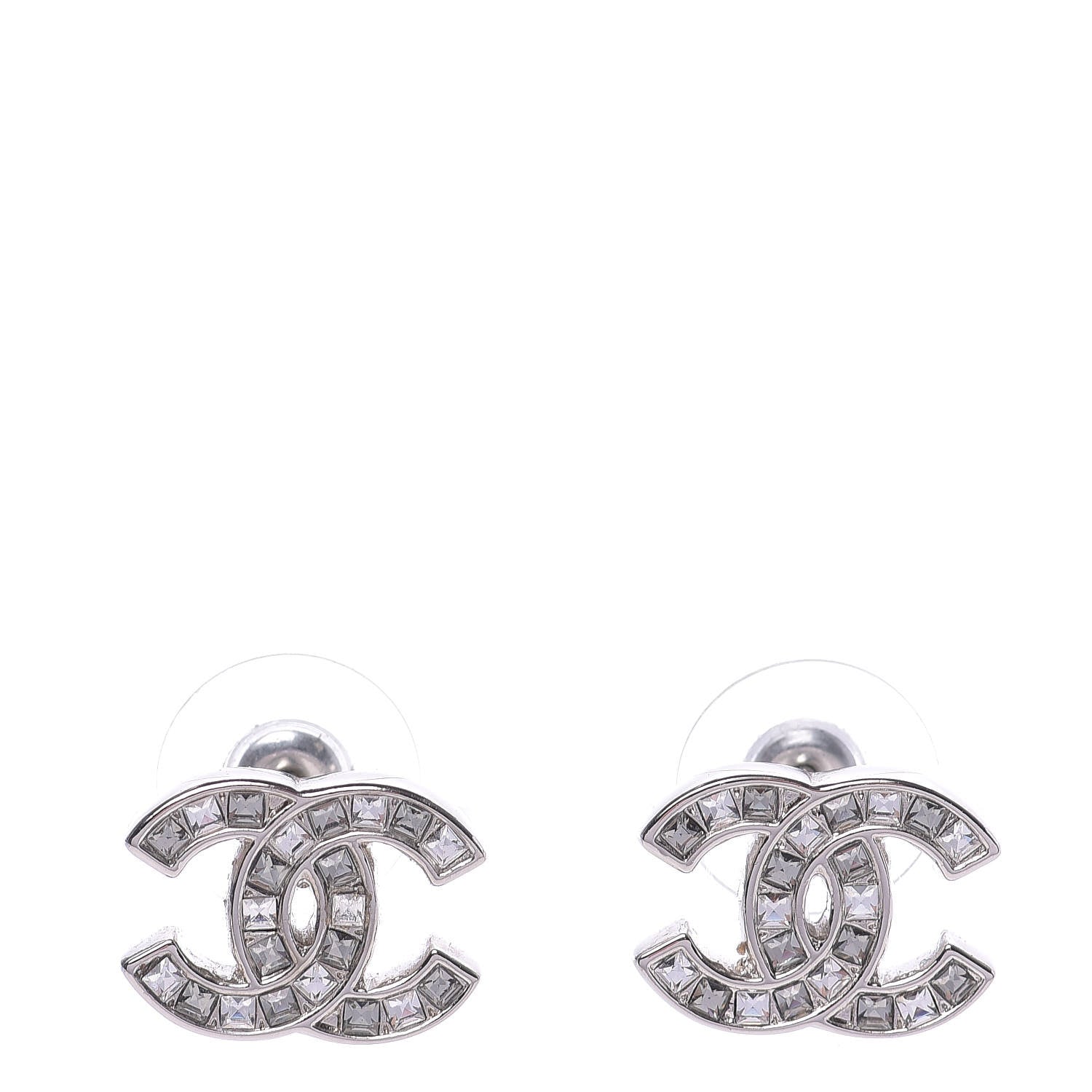 Chanel Baguette Crystal CC Earrings Silver 1 of 5