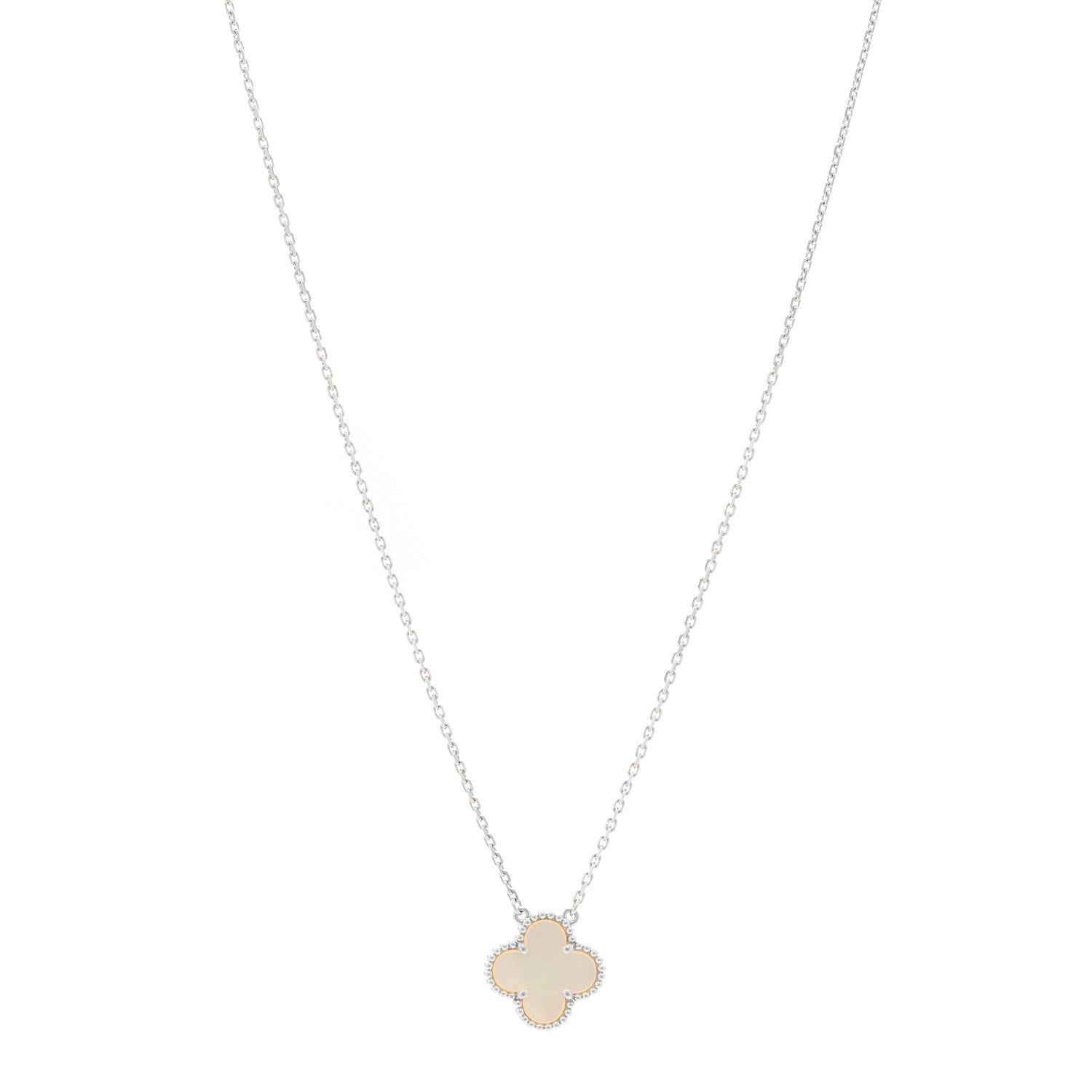 Van Cleef & Arpels 18K White Gold Mother Of Pearl Vintage Alhambra Pendant Necklace 1 of 4