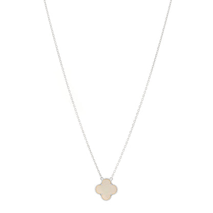Van Cleef & Arpels 18K White Gold Mother Of Pearl Vintage Alhambra Pendant Necklace 1 of 4