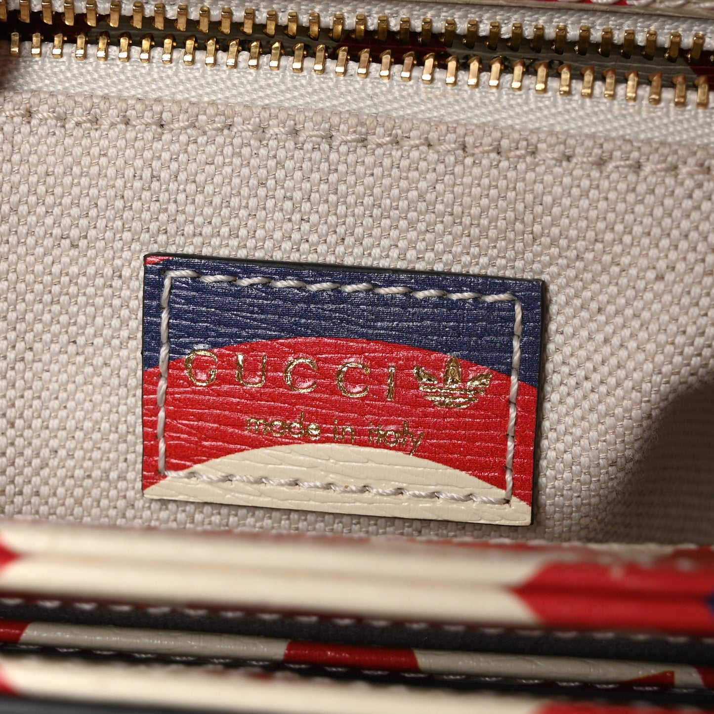 X ADIDAS Shangai Calfskin Web Trefoil Interlocking G Small Horsebit 1955 Shoulder Bag Red White Blue