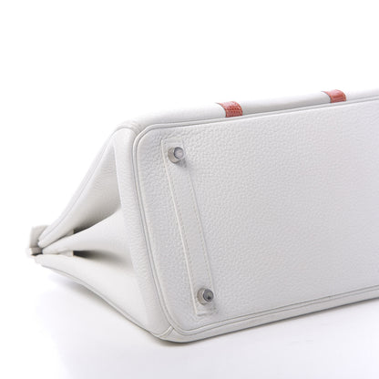 Hermes Taurillon Clemence Lizard Club Birkin 30 Blanc Gris Perle Sanguine 9 of 10