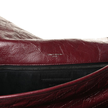 Saint Laurent Crinkled Calfskin Matelasse Monogram Large Niki Chain Satchel Rouge Legion 13 of 21