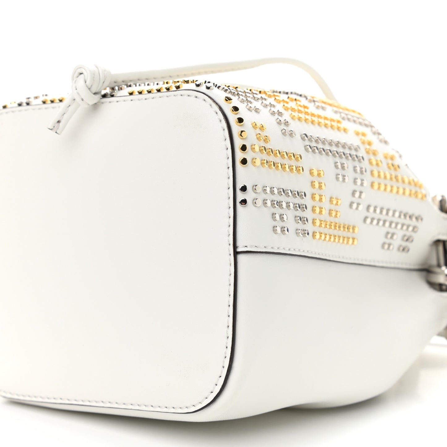 Vitello Liberty F is Fendi FF Studded Mini Mon Tresor Bucket Bag White