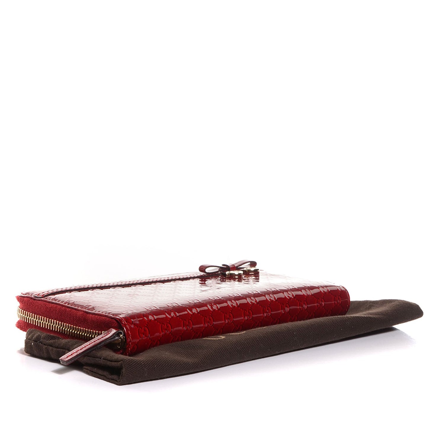 Patent Microguccissima Bow Heart Zip Around Wallet Red