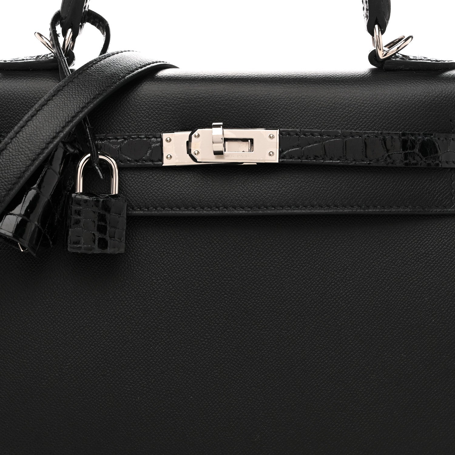 Hermes Madame Calfskin Shiny Niloticus Crocodile Kelly Sellier Touch 25 Black 8 of 14