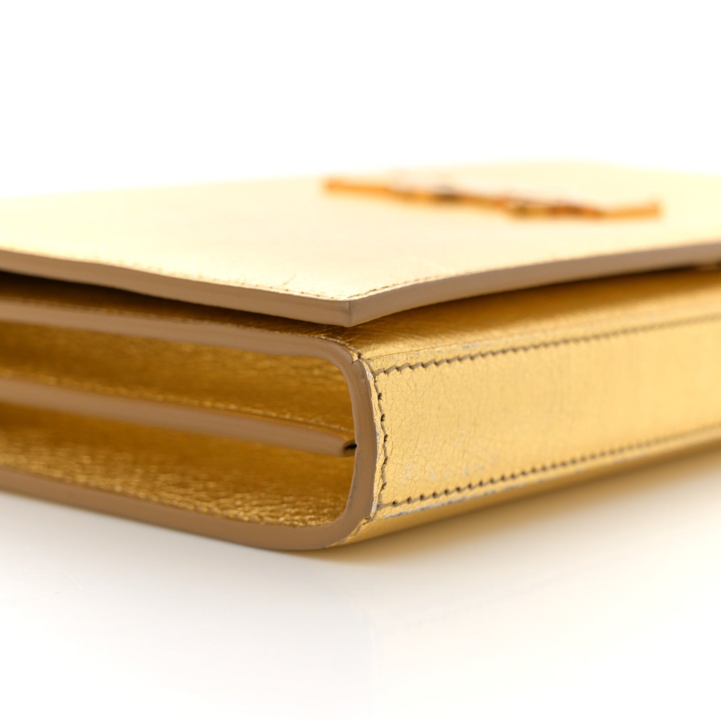 Metallic Calfskin Monogram Chain Wallet Gold