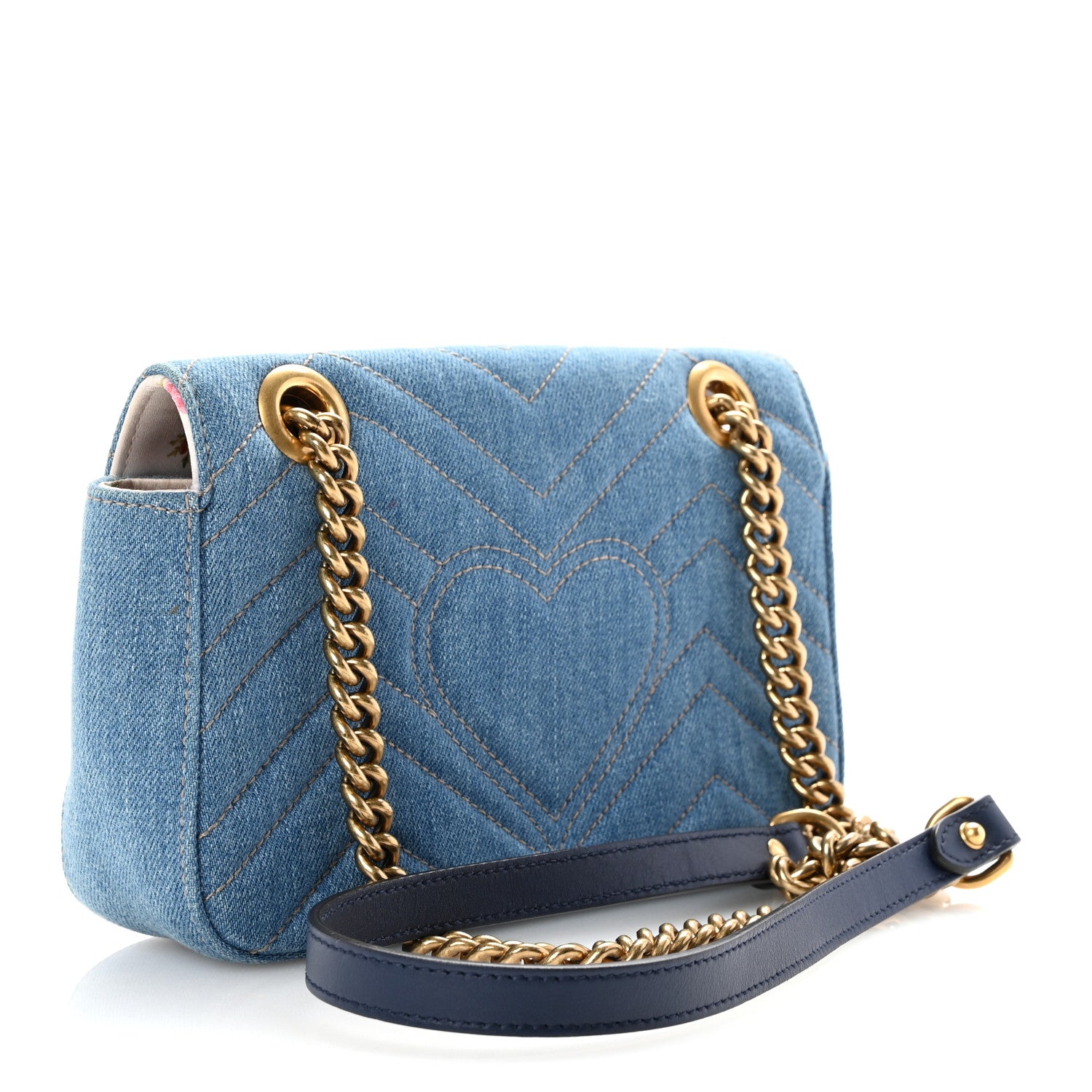 Gucci Denim Matelasse Mini Pearly GG Marmont Shoulder Bag Blue 3 of 11