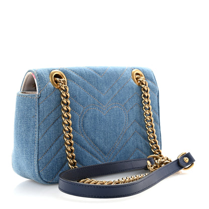 Gucci Denim Matelasse Mini Pearly GG Marmont Shoulder Bag Blue 3 of 11