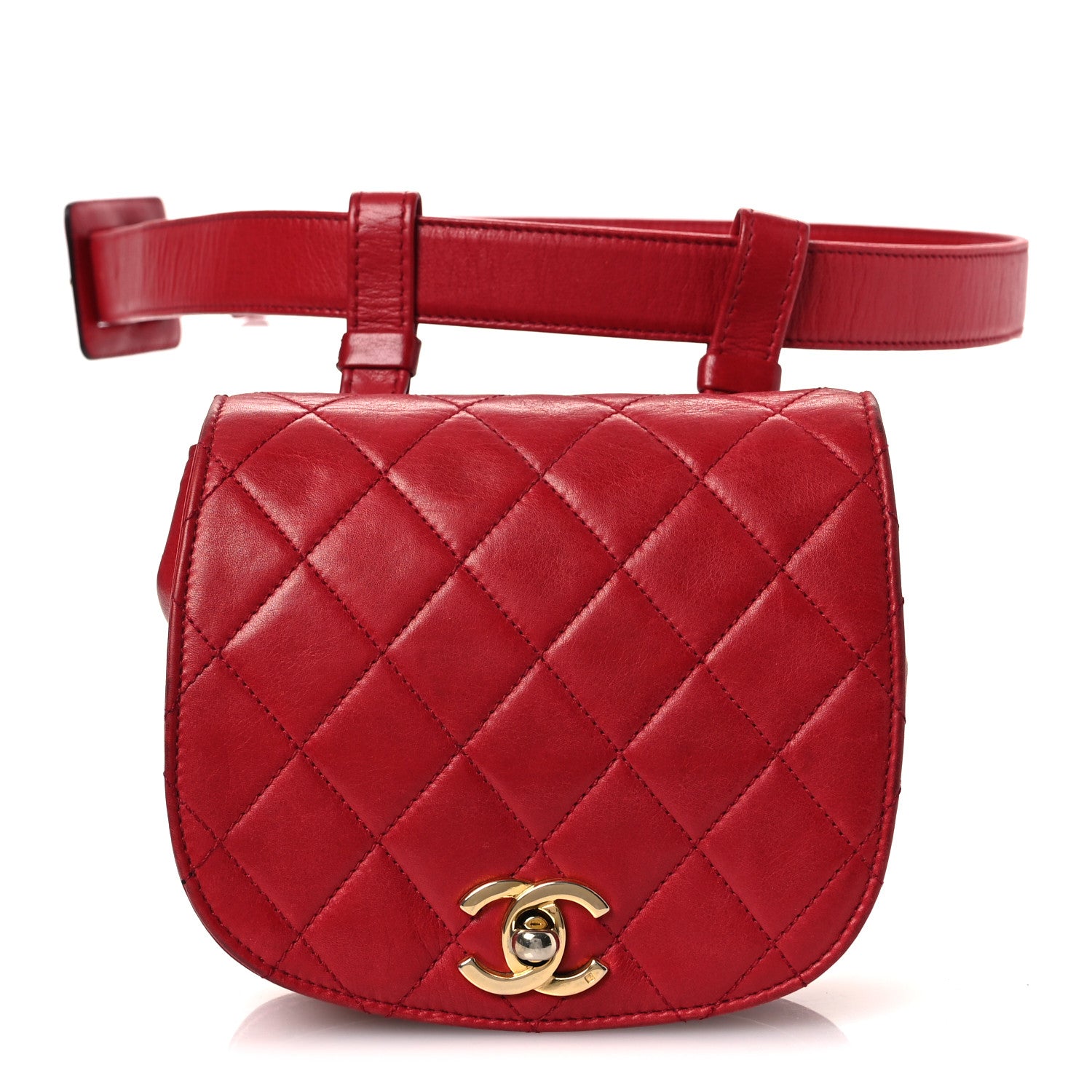 Chanel Lambskin Quilted Flap Waist Belt Bag 75 30 Red 1 of 17