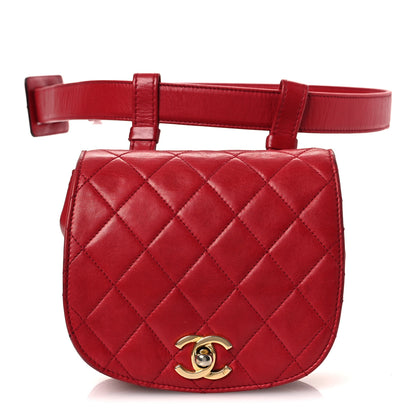 Chanel Lambskin Quilted Flap Waist Belt Bag 75 30 Red 1 of 17