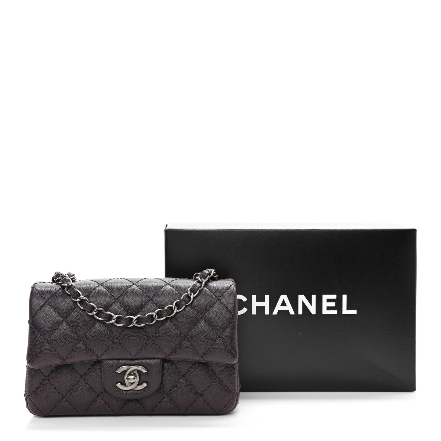 Caviar Quilted Mini Rectangular Flap Dark Purple