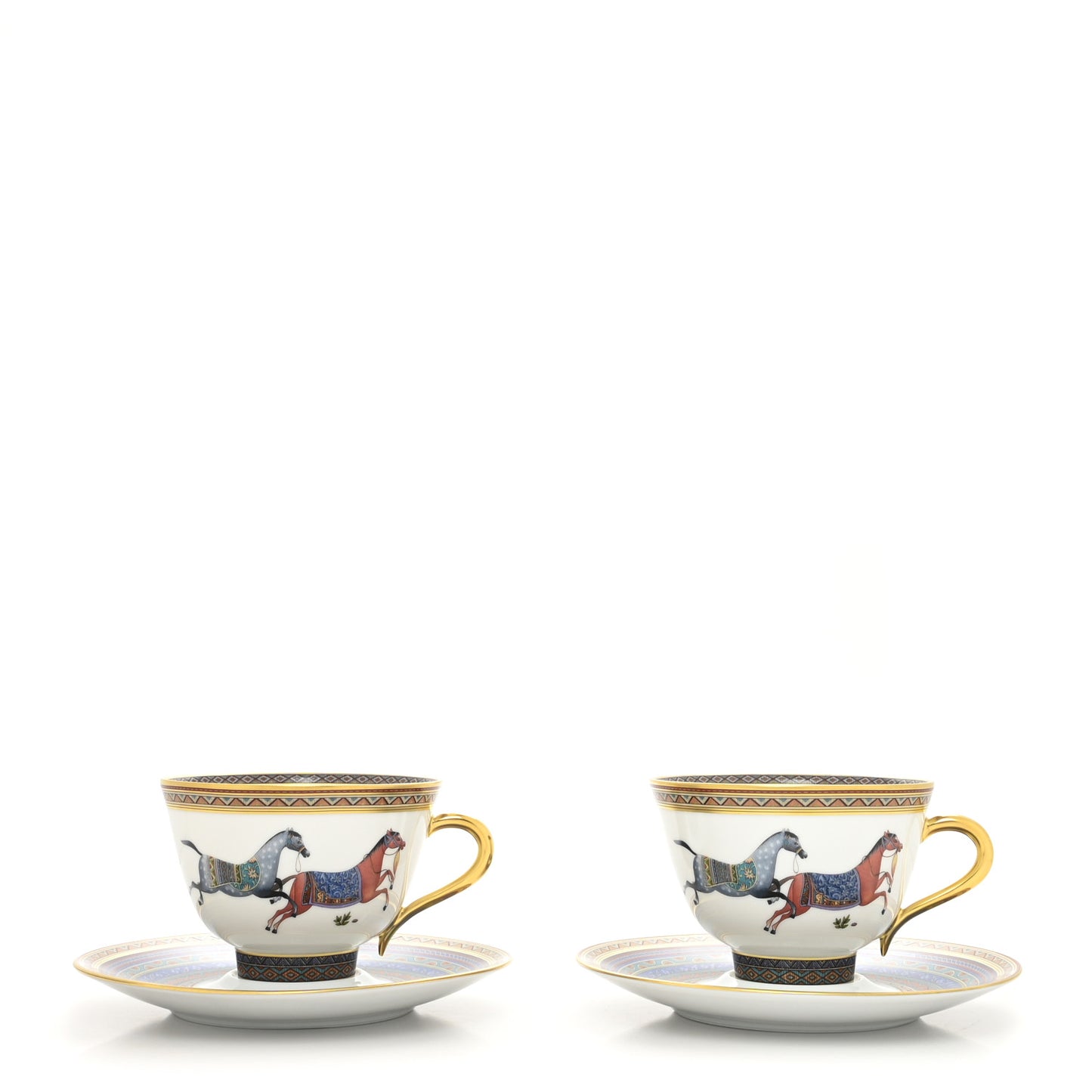 Porcelain Cheval d'Orient Tea Cup and Saucer Set of 2