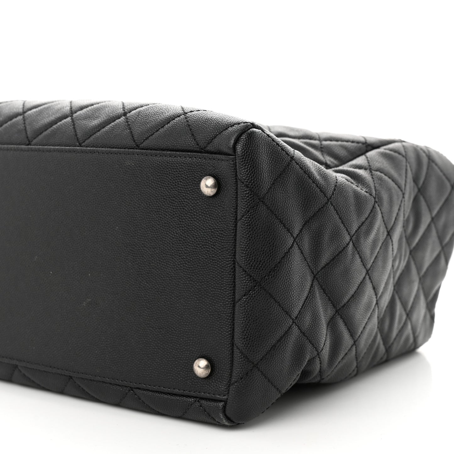 Caviar Lizard Quilted Large Coco Handle Shopping Tote Black