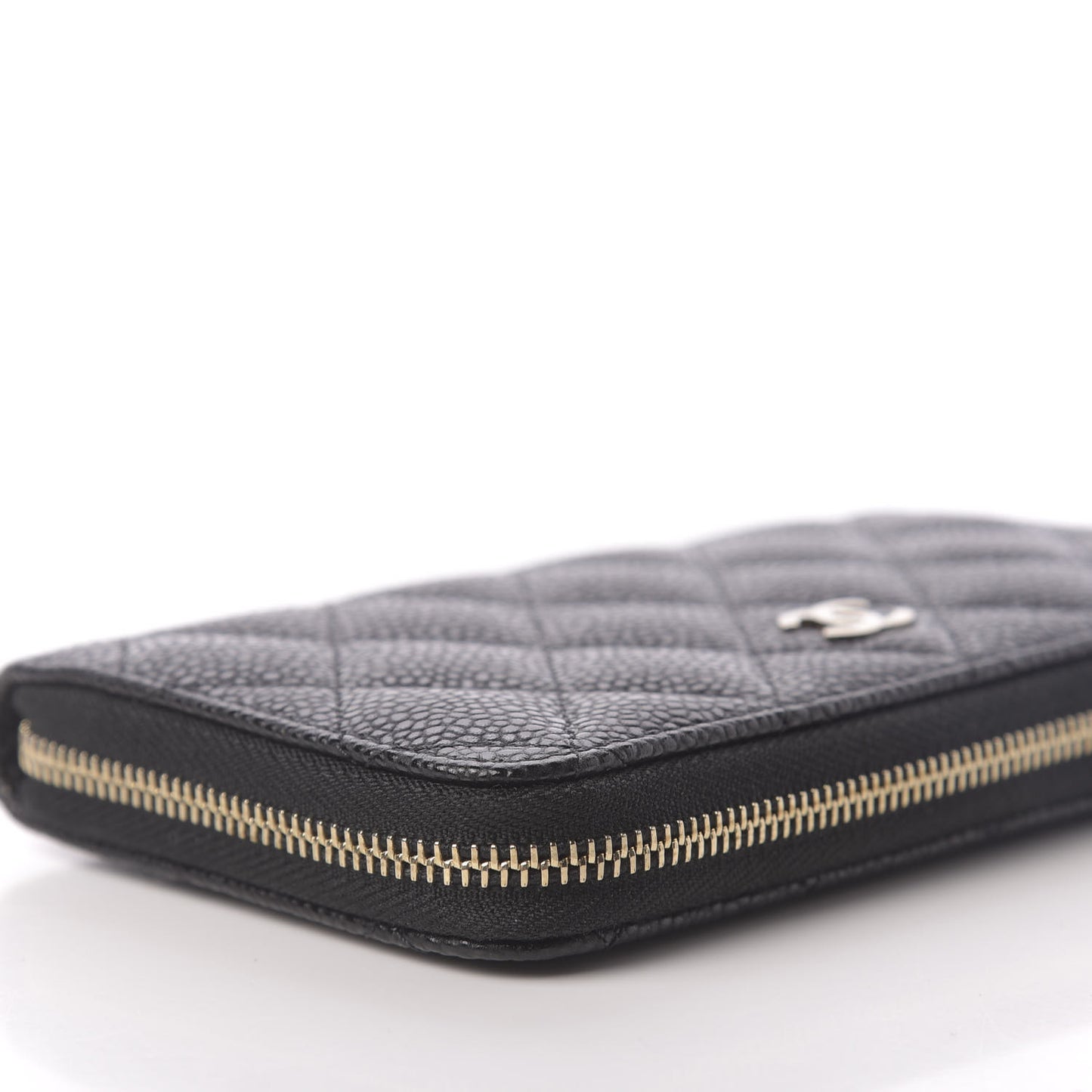 Caviar Quilted Small Zip Around Wallet Black