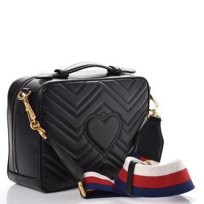 Gucci Calfskin Matelasse Sylvie Web Small GG Marmont Top Handle Shoulder Bag Black 3 of 8