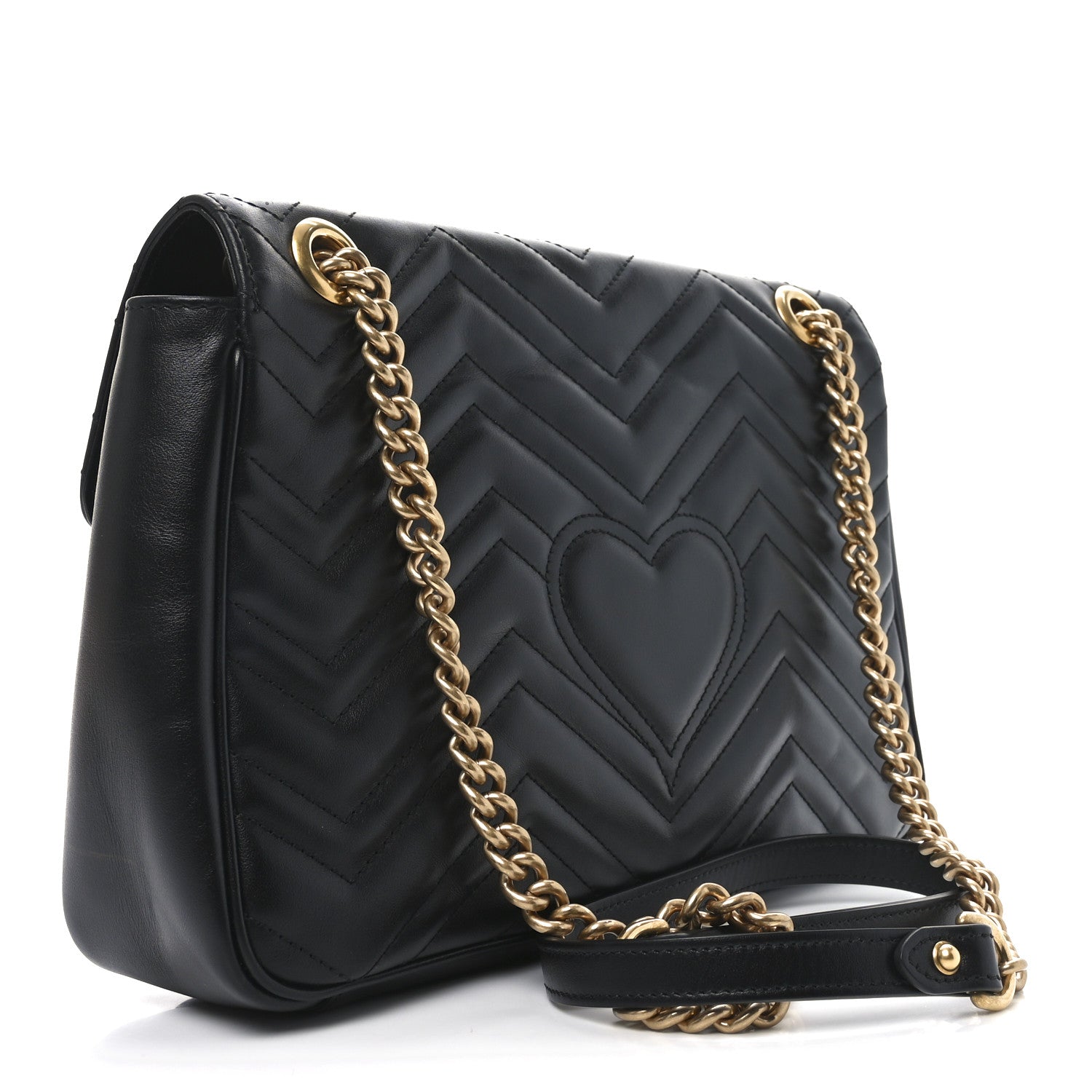 Gucci Calfskin Matelasse Medium GG Marmont Shoulder Bag Black 2 of 9