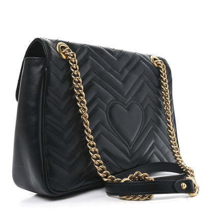 Gucci Calfskin Matelasse Medium GG Marmont Shoulder Bag Black 2 of 9